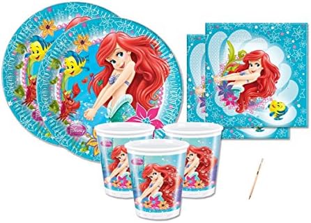 Little Girl Birthday Kit Little Mermaid 16 People Plates Glasses Tablecloths 72 PCS Ariel