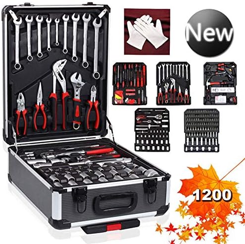 1200 Pcs Household Tool Kit Set with Aluminium Storage Trolley Mechanic Box Case