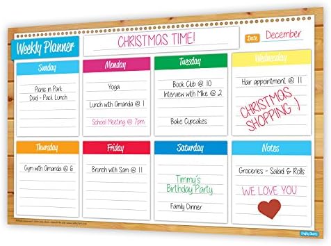 Crafty Charts - Magnetic Weekly Planner Flexible Dry Erase Board for Fridge / Reusable / Chore Chart / Academics / Agenda Organizer / Increases Productivity / Undated 11" x 17"