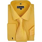 Milano Moda Solid Classic Dress Shirt with Tie, Hankie & French Cuffs SG27