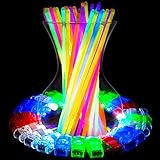 Glow Sticks and LED Finger Lights 140pk - Glow in The Dark Party Favors Pack w/ 100 Glow Sticks, 100 Connectors for Necklaces or Bracelets, and 40 Light Up Finger Accessories