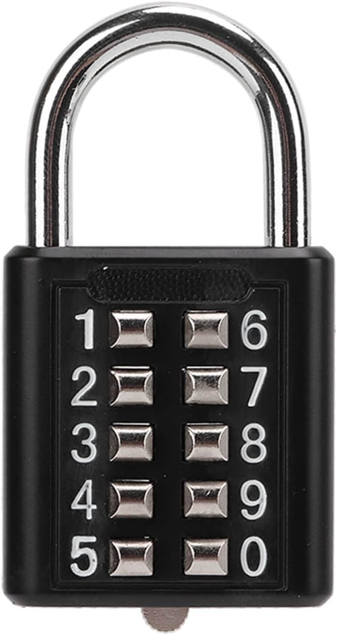 Black Combination Lock, 10 Digits Push Button Padlock Black Luggage Lock Gym Locker Lock Outdoor Heavy Duty Padlock for Gym Cabinets, Gates, Tool Boxes, Luggage