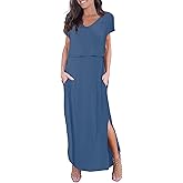 Smallshow Women's Maternity Nursing Dresses Split Long Dress for Breastfeeding