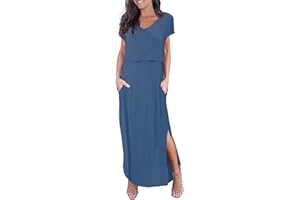 Smallshow Women's Maternity Nursing Dresses Split Long Dress for Breastfeeding