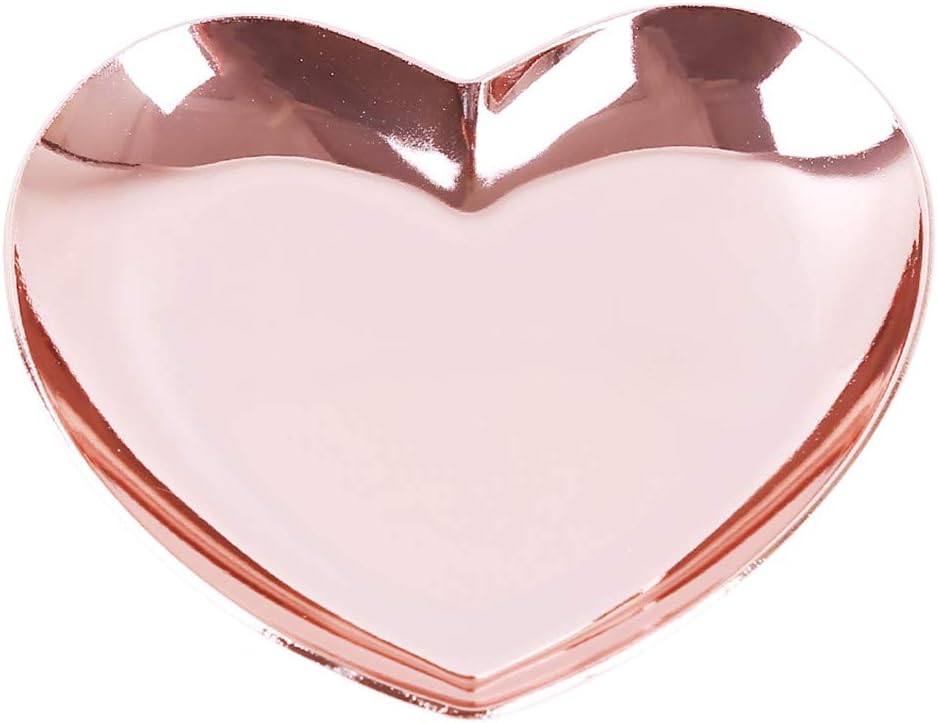 JOOFFF Heart Jewelry Plate Stainless Steel Trinket Storage Tray Heart Shaped Metal Cosmetics Jewelry Organizer Plate For Ring Necklace Jewelry,Rose Gold