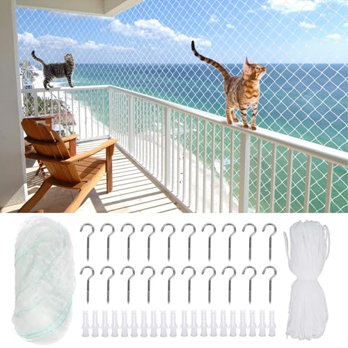 Cat Balcony Netting, 3 x 8 m Transparent Cat Protective Net for Securing Balconies, Terraces, Windows, Skylights and Doors
