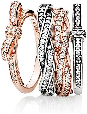 Timeless Anello intrecciato in oro rosa 14 carati con zirconi cubici trasparenti, 58