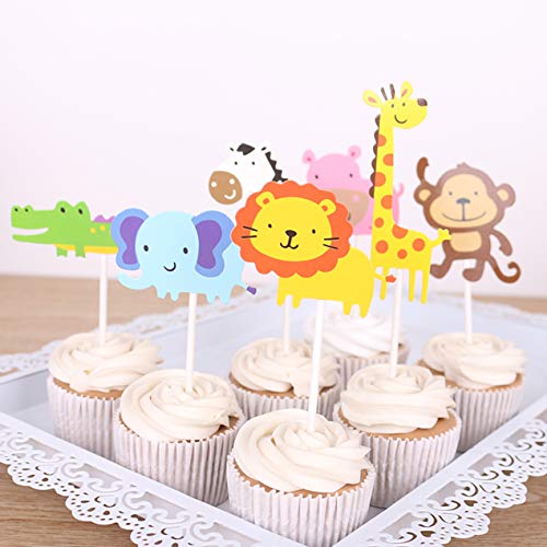 image for MUMULULU Jungle Safari Animal Cupcake Toppers Picks - 62pcs Animal The