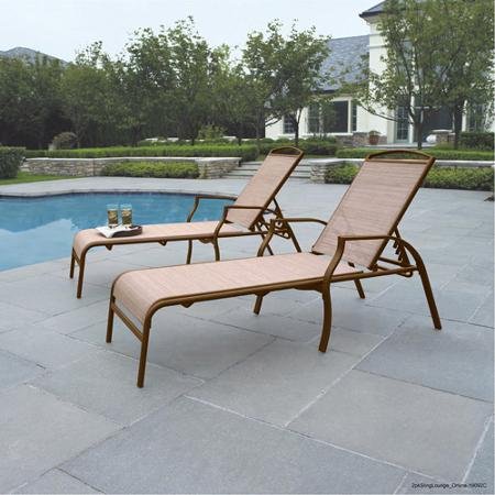 Set of 2, PVC Coating, Stain-Resistant Sturdy Steel Sand Dune Chaise Lounges with Flagstone Powdercoat, Tan