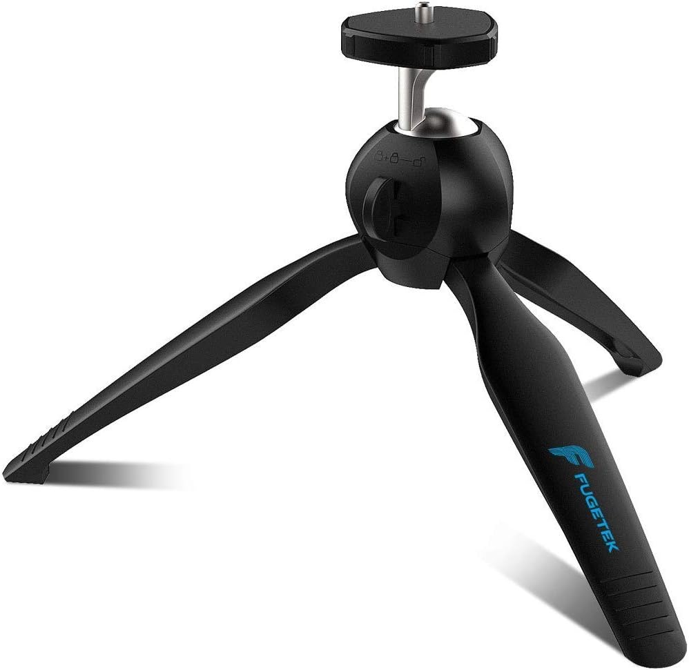 Fugetek Mini Tripod Table Top Stand and Phone Mount, Compact, Travel Ready, Use with FaceTime, Video Calls, Compatible with Gopro, Smartphones, iPhone, Samsung, Compact Cameras, DSLRs, Selfie Stick: Camera & Photo
