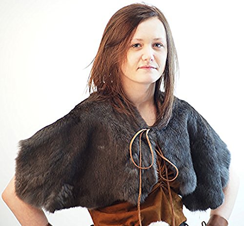 Medieval-LARP-Re enactment-SCA-Viking-Warrior-GREY RABBIT FUR SHOULDER CAPE …