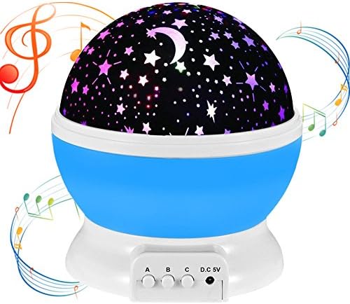 Music Night Light Projector lamp Baby Star Projector,MATIXING 4 LED Bulbs 8 Colors 12 Soft Music,USB Cable / Batteries Powered for Nursery Bedroom Holiday Party, Wedding and Celebrations (Blue)