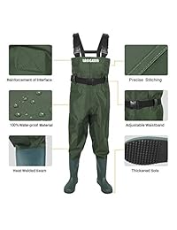 LANGXUN Hip Waders Niños, ligero, transpirable, PVC, pesca, niños, impermeable, bootfoot Waders Boy Girl, Army Green Chest Waders Kids