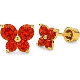 14K Gold Butterfly Stud Earrings with CZ Stones and Screw Back, 7.5mm x 7mm, Hypoallergenic for Women