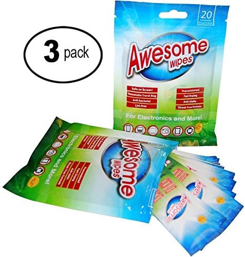 Awesome Wipes Antibacterial Electronic Wipes - Universal Disposable Screen Wipes - Best for LED, LCD TV or Computer, Lens and Glasses - Pre-Moistened and Streak Free (3 Pack)