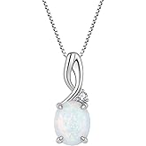CARICY Opal Pendant Necklace 925 Sterling Silver Plated Created Gemstone Oval Opal Necklace Jewelry for Women Mother