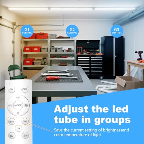 JESLED T8 T12 LED Tube Light Bulbs 4FT with Remote, Type B, 3200LM, 24W, Dimmable 4 Foot Fluorescent Tube Replacement, 3000K-6500K Adjustable Color Temperature, Ballast Bypass, Dual-Ended, ETL, 4-Pack
