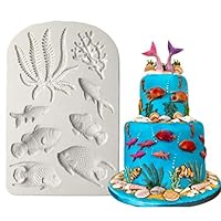 8 In 1 Chocolate Fish Seaweed Coral Marine Animal Border Fondant Baking Accessories Decorating Cake Mold DIY Non Stick Silicone Katoot (gray)