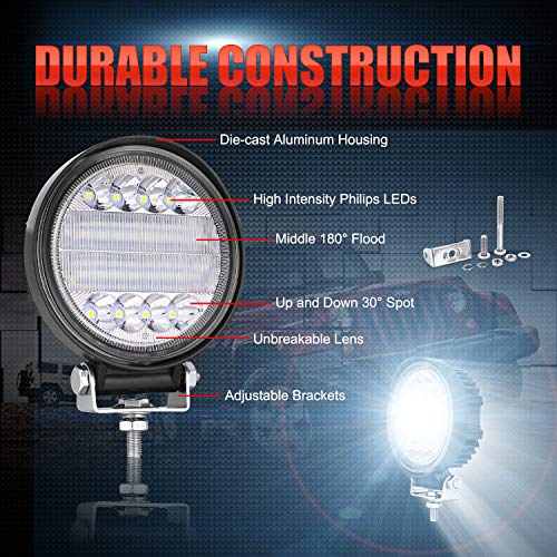 LED Light Bar, OFFROADTOWN 5inch 144W Round LED Lights Offroad Pod Lights Spot Flood Combo Beam LED Work Light Fog Lights Driving Light Waterproof for Truck Jeep SUV ATV UTV Boat Hunters - Thumbnail 2