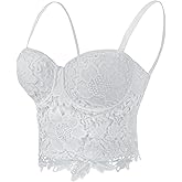 ELLACCI Women's Floral Lace Bustier Crop Top Gothic Corset Bra Tops White