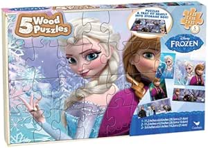 Disney Frozen 5 Wood Puzzles in Wooden Storage Box (Styles Will Vary)