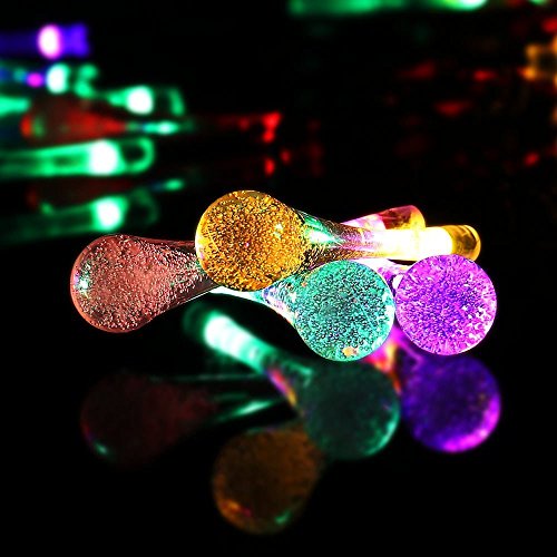 image for Icicle Solar String Lights, 15.7ft 8 Light Modes 20 LED Water Drop Fai
