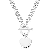WangGao Elegent Love Stainless Steel Link Chain Blank Heart Charms Necklace for Women Toggle Clasp Closure