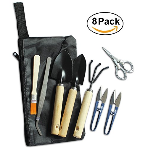 KNASI Bonsai Tools Kit, Succulent Garden Hand Tools For Women and Man, Miniature Indoor Gardening Set 8 pcs in a bag -Include Pruner, Fold Scissors, Mini Rake, Bud, Cleaning Brush & Leaf Trimmer - Thumbnail 7