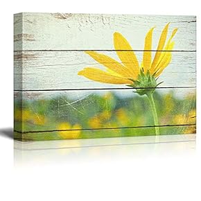 Bright Yellow Flower on Farm - Rustic Floral Arrangements - Pastels Colorful Beautiful - Wood Grain Antique - Canvas Art Home Art - 12x18 inches