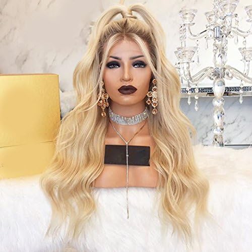 Wicca Human Hair Wigs Ombre Blonde Color Lace Front Wigs Loose Wave Full Lace Wigs 130% Density 2 Tone Dark Roots With Baby Hair (16 inch, Lace Front Wig)