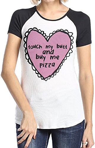YUYU Womens Touch My Butt &amp; Buy Me Pizza Fashion Jogging Short SleeveShirt S Short Sleeve