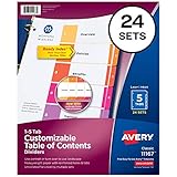 Avery 5-Tab Dividers for 3 Ring Binders, Customizable Table of Contents, Multicolor Tabs, 24 Sets (11167)