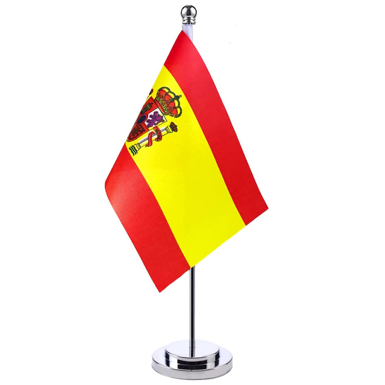 Spain Table Flag Spanish Desktop Flag Stainless Steel Stand Base Veterans Office Home International Conference Spain Theme Party Holiday Decoration Desk Conference Table Decoration