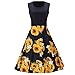 Aibwet Women's Fit and Flare Floral Print Sleeveless Summer Beach A-Line Party Evening Cocktail Swing Dress