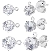 Beebeecraft 1 Box 30Pcs Cubic Zirconia Earring Posts with Loop 925 Sterling Silver Pins Earring Studs Findings for DIY Jewelry Making (5/7.5/9mm)