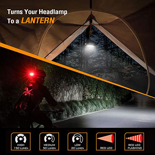 EverBrite Rechargeable Headlamp, 300 Lumen Zoomable Super Bright Headlight with White & Red LEDs and Detachable White & Red Taillight, Water Resistant IPX4, 10 Lighting Modes Head Torch