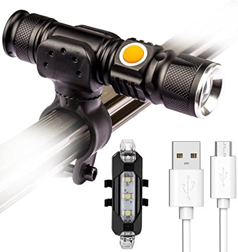 Bicycle Headlight and Taillight POWBBATT LED Bike Flashlight Set Waterproof USB Rechargeable 1500mAh High Capacity Bike Light and 4 Modes LED Flashing Taillight Safety Warning Lamp