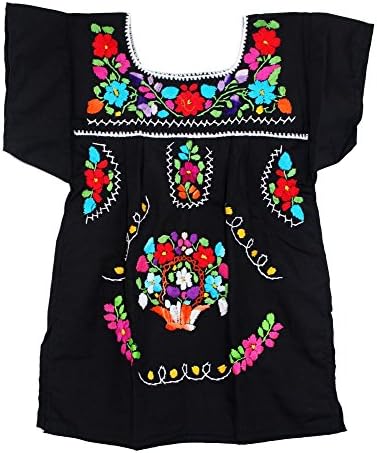 Liliana Cruz Embroidered Mexican Youth Girls Dress (Black, Size 4)