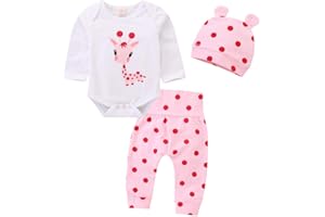 i-Auto Time Cute Newborn Baby Girl Clothes Giraffe Romper+Pink Dot Pant+Hat Outfit Set