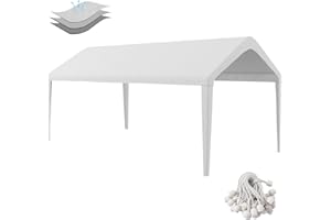 BIRODEKO Carport Replacement Canopy Cover 12'x20' for Tent Top Garage Shelter Cover with Ball Bungees, 800D Oxford Carport Replacement Cover Waterproof & UV Protection, Not Included Frame(Off White)