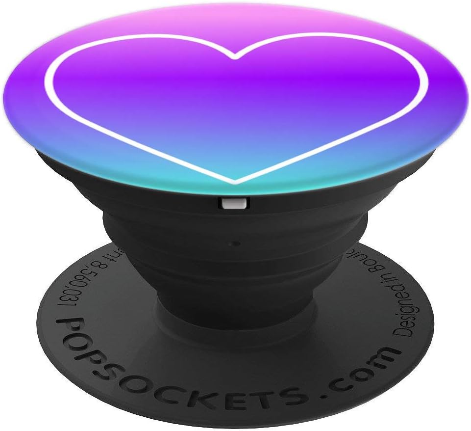 White Heart Outline On Pink Purple Teal Ombre Gradient PopSockets Grip and Stand for Phones and Tablets