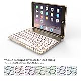 iPad mini 4 Wireless Keyboard Case with Colorful Backlit 135 Degree Adjustable Angles Addprime Gold Aluminum Alloy Shell and Back Plate Chocolate ABS Button Bluetooth 3.0 Keyboard for iPad A1538/A1550
