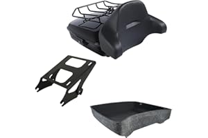 PEGSTREAMLINER Complete Black Chopped Pack Trunk W/Black Latch Backrest & Detachable Two Up Mounting Rack Fit for Harley Street Glide 2014-2023