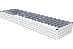 zizin Large Raised Garden Bed Kit 12x2x1FT Outdoor Rustproof Bottomless Metal Planter Box for Vegetables Flower Herb, Beige