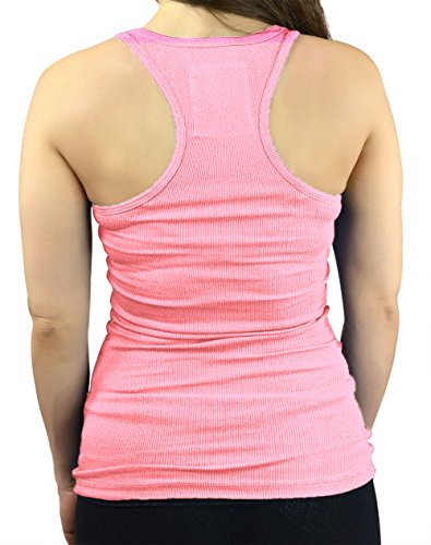 Belle Donne - Junior's Tank Top Skinny Racerback Rib Tanktop Regular Plus Size - Bright Pink/Large - Thumbnail 3