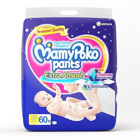 MamyPoko Extra Absorb Diaper Pants, Small (Pack of 60)