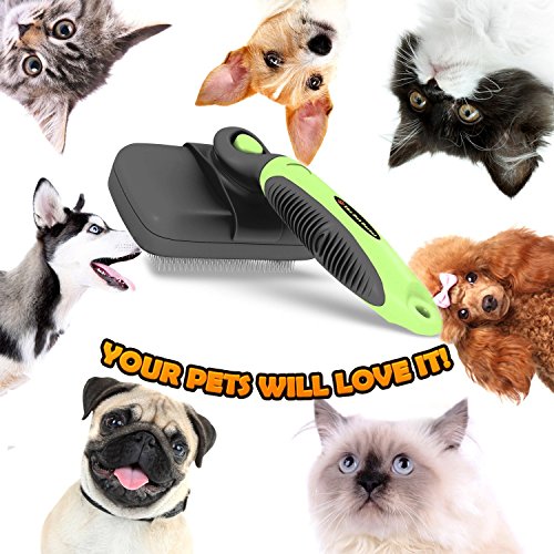 Pro Quality Self Cleaning Slicker Brush for Dogs and Cats - Easy to Clean Pet Grooming Brush Removes Mats, Tangles, and Loose Hair with Minimal Effort and Comfort - Suitable for Long or Short Hair