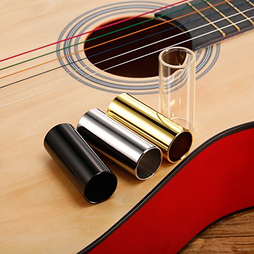 image for Patelai 4 Pieces Glass Slide and Brass Slide in Box for Guitar, Bass, 