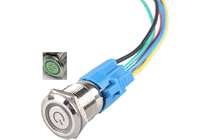 HiLetgo Latching Pushbutton Switch 16mm 5/8" 12V-24V 5A Power Angel Eye LED Light Metal Toggle Switch with Wire Socket Plug