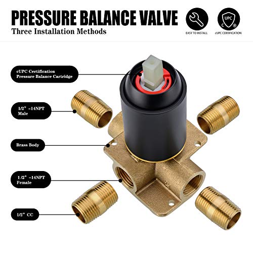 HANEBATH Matte Black Tub and Shower Faucet Set, Shower Trim Kit with Pressure Balance Valve and